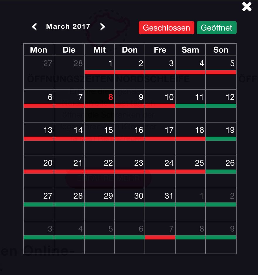 Nürburgring Nordschleife 2017 opening times