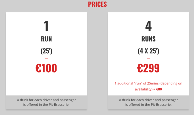 Spa Francorchamps Public Driving Prices