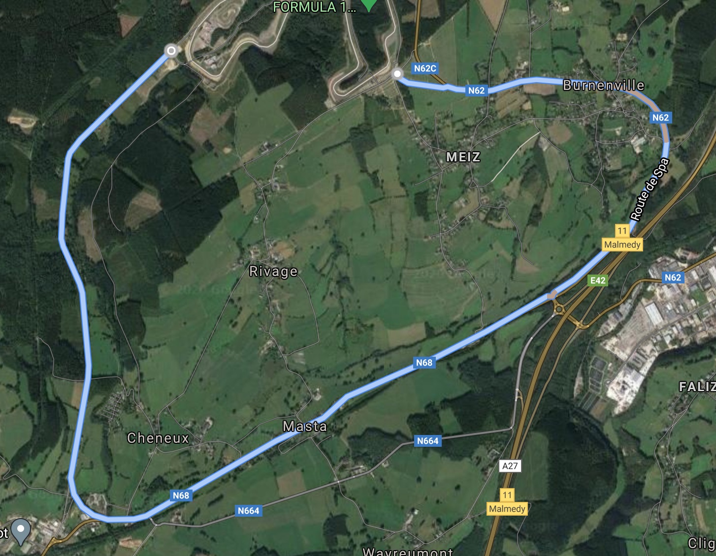 Old Spa Francorchamps road map